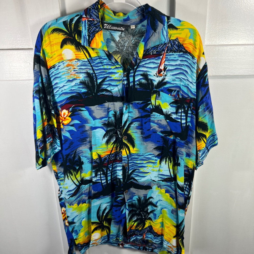 Uluwatu Mens XL Tropical Island Print Short Sleeve Button Down Hawaiian Shirt